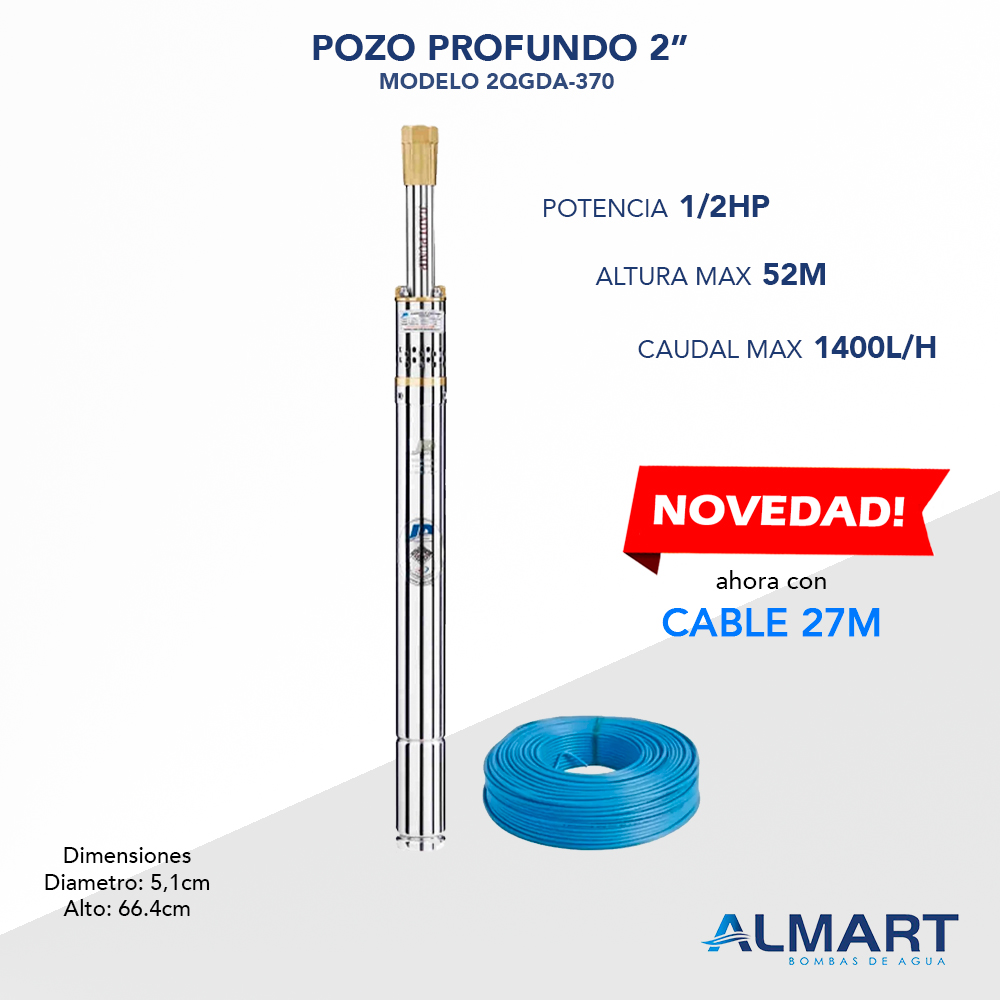 Sumergible de Pozo | 2" 1/2HP - 2QGDA-370 ALMART - Image 3